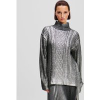 Karl Lagerfeld, Metallic-strickpullover Mit Zopfmuster, Frau, Gunmetal, Größe: XS Karl Lagerfeld, Metallic-strickpullover Mit Zopfmuster, Frau, Gunmetal, Größe: XS von Karl Lagerfeld