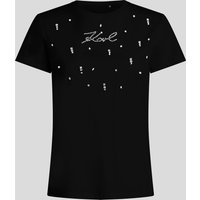 Karl Lagerfeld, Strass Signature T-shirt, Frau, Schwarz, Größe: XS von Karl Lagerfeld