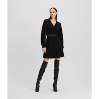 Karl Lagerfeld, Sweater-kleid Mit Glitzerndem Logoband, Frau, Schwarz, Größe: XS von Karl Lagerfeld