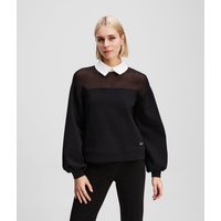 Karl Lagerfeld, Sweatshirt Mit Popeline-kragen, Frau, Schwarz, Größe: XS Karl Lagerfeld, Sweatshirt Mit Popeline-kragen, Frau, Schwarz, Größe: XS von Karl Lagerfeld