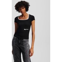 Karl Lagerfeld, T-shirt Mit Eckigem Ausschnitt, Frau, Schwarz, Größe: XS Karl Lagerfeld, T-shirt Mit Eckigem Ausschnitt, Frau, Schwarz, Größe: XS von Karl Lagerfeld