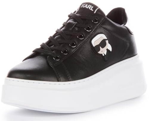 Karl Lagerfeld Anakapri NFT Lo Damen Sneaker aus Leder, ikonisches Design und luxuriöse Handwerkskunst, schwarz/silberfarben, 39 EU von KARL LAGERFELD