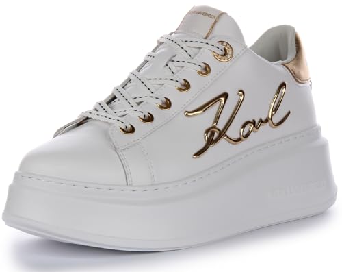 Karl Lagerfeld Anakapri Signia Damen Sneaker Leder Plateau Schnürschuhe, Weißgold, 39 EU von KARL LAGERFELD