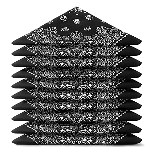 Karl Loven BANDANA 10 Stück Schwarz - Paisley Mandala Muster - 100% Baumwolle TÜV geprüft - Dicker Stoff - 20 Exklusivfarben von Karl Loven