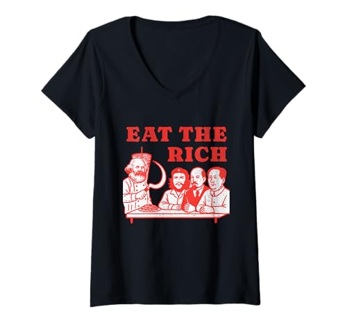 Damen Eat The Rich Karl Marx Kebab Döner Che Guevara Lenin Mao T-Shirt mit V-Ausschnitt Damen Eat The Rich Karl Marx Kebab Döner Che Guevara Lenin Mao T-Shirt mit V-Ausschnitt von Karl Marx Kebab Shop Socialist Communist Meme
