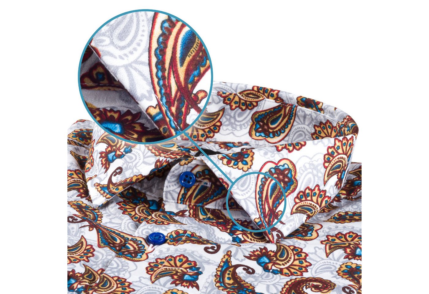 Karl Mommoo Langarmhemd KARL MOMMOO Paisley weiß/blau – Baumwolle, Regular Fit Handgefertigt in Italien von Karl Mommoo