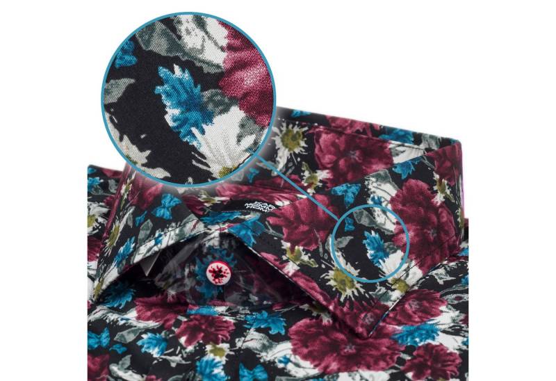 Karl Mommoo Langarmhemd KARL MOMMOO Floral blau/bordeaux – Modern Fit, Baumwolle Handgefertigt in Italien von Karl Mommoo