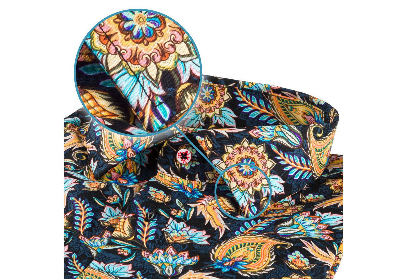 Karl Mommoo Langarmhemd KARL MOMMOO blau/orange gemustert, Baumwolle, Modern Fit Handgefertigt in Italien von Karl Mommoo