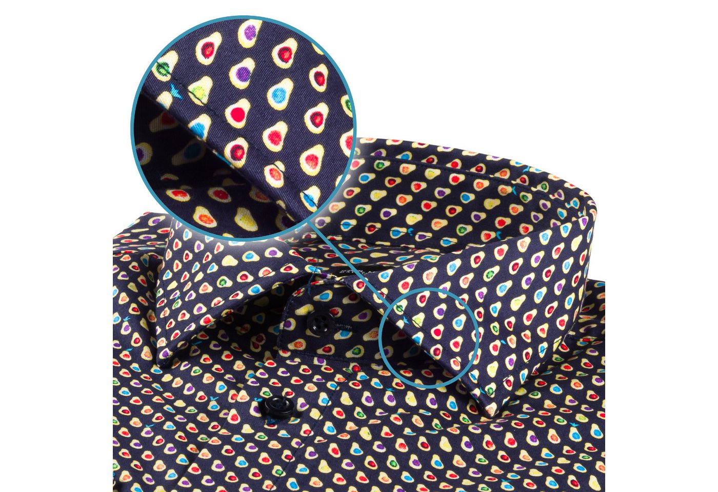 Karl Mommoo Langarmhemd KARL MOMMOO blau gemustert – Baumwolle, Regular Fit Handgefertigt in Italien von Karl Mommoo