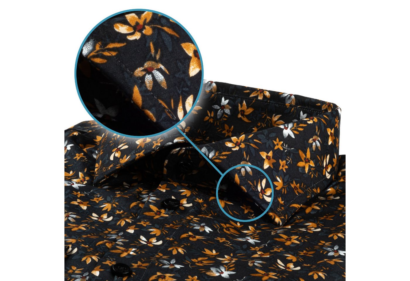 Karl Mommoo Langarmhemd KARL MOMMOO Floral grau/hellbraun – Modern Fit, Baumwolle Handgefertigt in Italien von Karl Mommoo