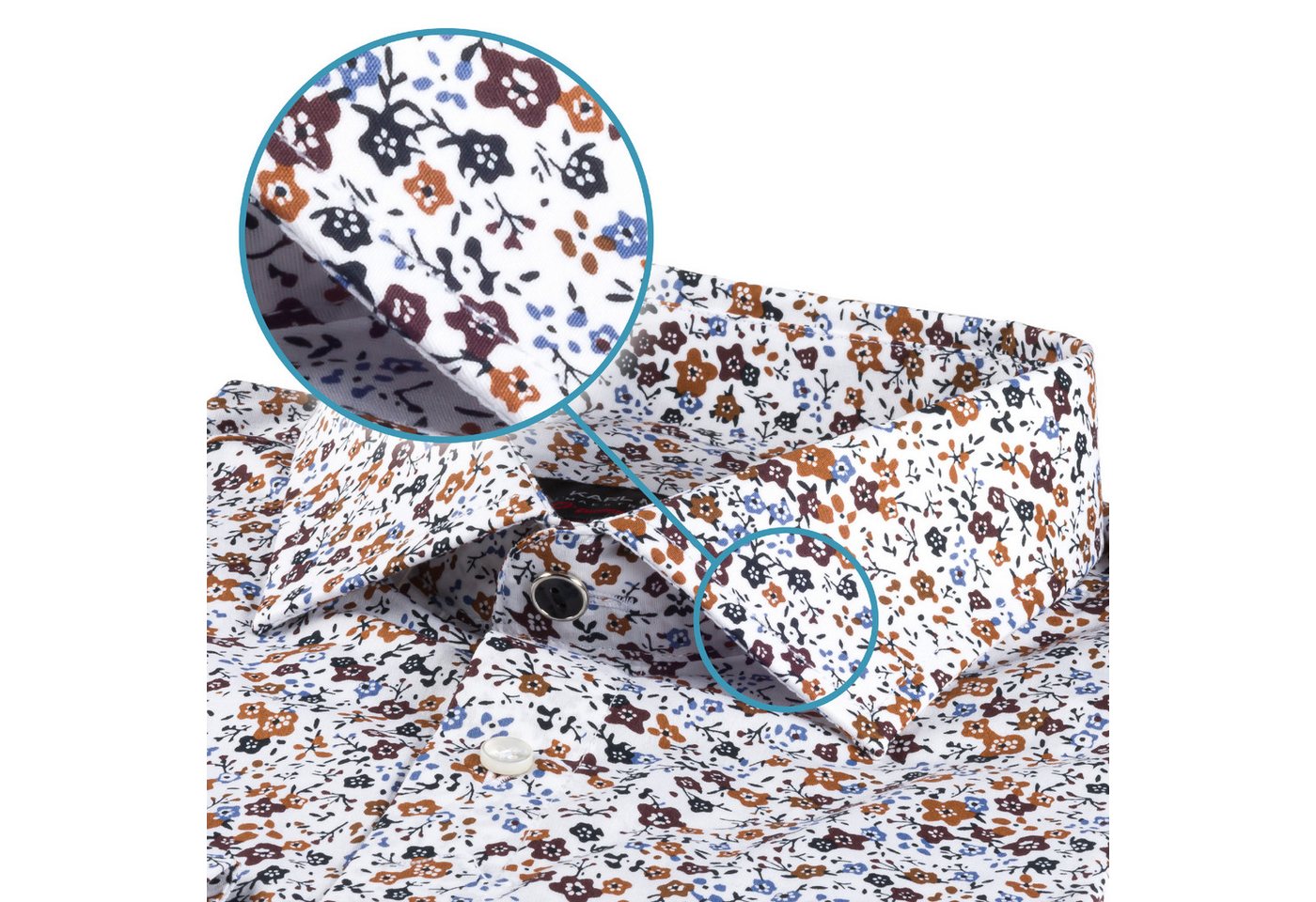 Karl Mommoo Langarmhemd KARL MOMMOO Blumenmuster weiß/blau – Baumwolle, Modern Fit Handgefertigt in Italien von Karl Mommoo
