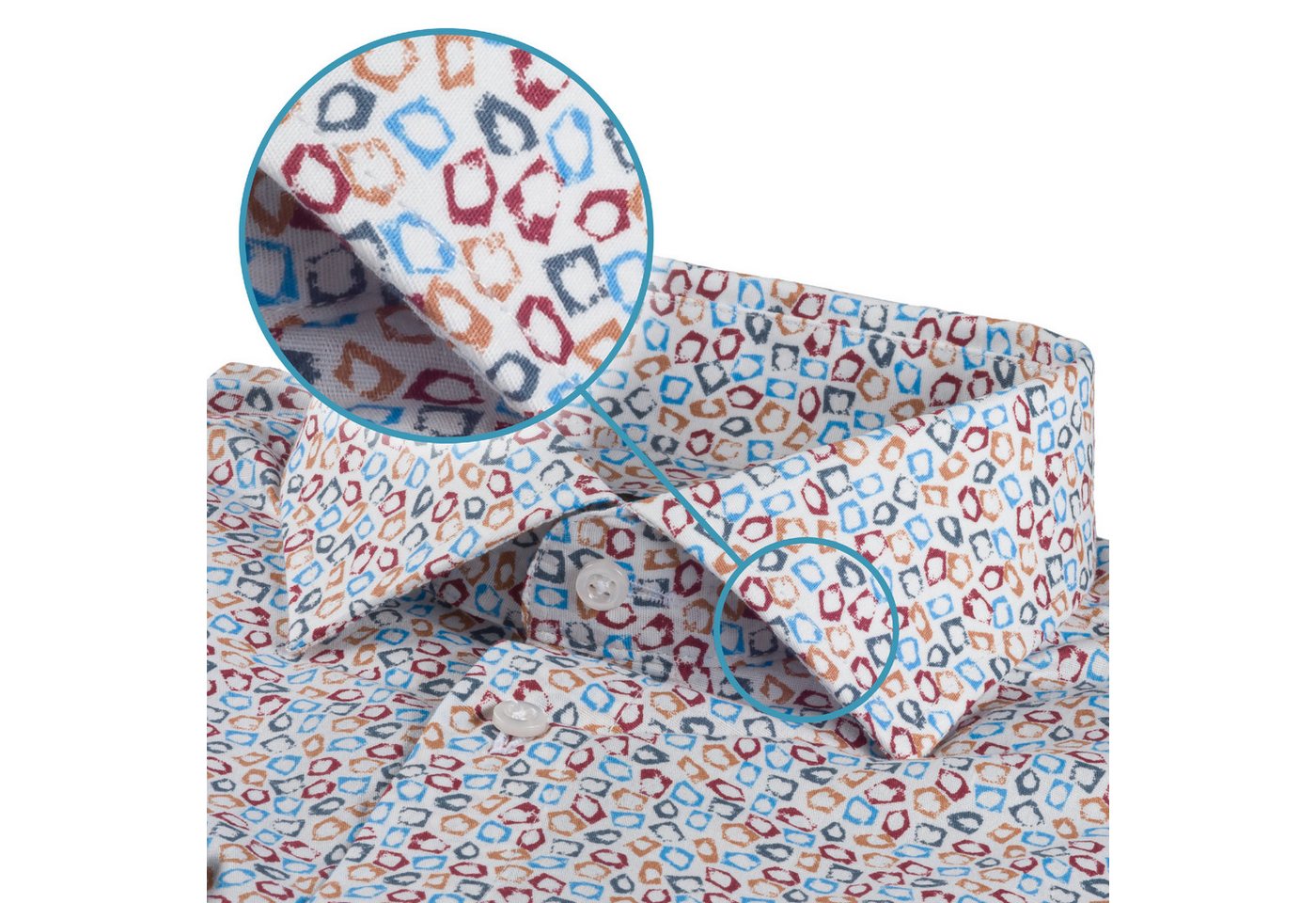 Karl Mommoo Langarmhemd KARL MOMMOO weiß/bunt – geometrisches Muster, Baumwolle, Modern Fit Handgefertigt in Italien von Karl Mommoo