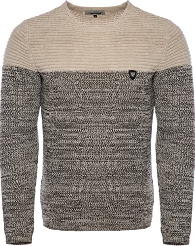 Herren Strick-Pullover Rundhals Mit Logopatch | Winter-Pullover | Stylischer Pulli | Warmer Grobstrick | Basic Longsleeve Sweatshirt Sweater K-114 Beige M von Karl´s People