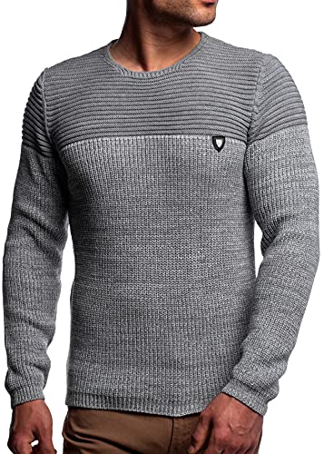 Herren Strick-Pullover Rundhals Mit Logopatch | Winter-Pullover | Stylischer Pulli | Warmer Grobstrick | Basic Longsleeve Sweatshirt Sweater K-114 Grey 4XL von Karl´s People