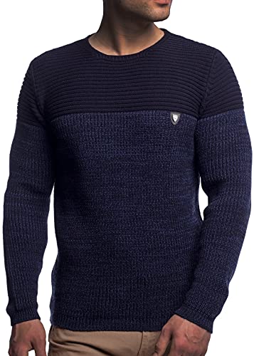 Herren Strick-Pullover Rundhals mit Logopatch | Männer Winter-Pullover |stylischer Herren Strick-Pulli | warmer Männer Pulli Grobstrick| Herren Basic Longsleeve Sweatshirt sweater K-114 Navy 5XL von Karl´s People