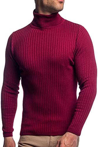 Karl´s People Herren Rollkragen-Pullover Herren Rolli S-5 XL • Rollkragenpullover für Herren mit Streifenmuster • Angenehmer Pullover Herren Langarm (L, Bordo) von Karl´s People