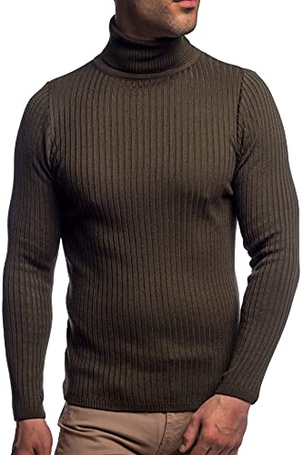 Karl´s People Herren Rollkragen-Pullover Herren Rolli S-5 XL • Rollkragenpullover für Herren mit Streifenmuster • Angenehmer Pullover Herren Langarm (L, Khaki) von Karl´s People