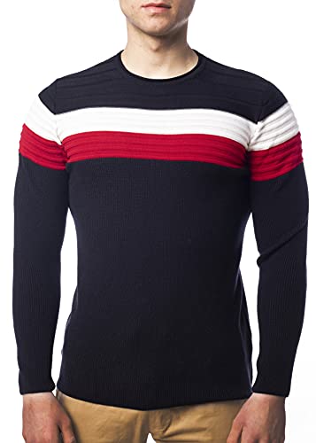 Herren Feinstrick-Pullover für Winter und Übergang by Carisma • Herren Longsleeve mit Streifen • Herren Langarmshirt Herren Sweatshirt Pulli Langarm K-128 Navy XL von Karl´s People