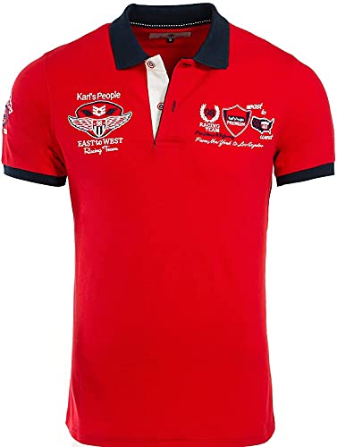 Karl´s People Kurzarm Poloshirt für Herren 100% Baumwolle by Carisma • Herren Polo Shirt mit Stickerei • Angenehmes Regular Fit Shirt für Büro und Freizeit K-103 M, Rot von Karl´s People