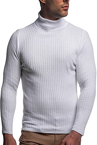 Karl´s People Herren Rollkragen-Pullover Herren Rolli S-5 XL • Rollkragenpullover für Herren mit Streifenmuster • Angenehmer Pullover Herren Langarm (3XL, White) von Karl´s People