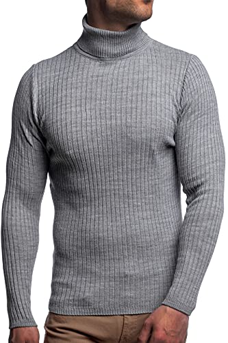 Karl's People Rollkragen-Pullover für Herren S-5XL • Rolli Mit Streifenmuster • Angenehmer Langarm-Pullover (4XL, Grey) von Karl´s People
