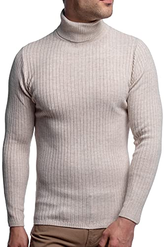 Karl's People Herren Rollkragen-Pullover S-5XL • Rollkragenpullover Mit Streifenmuster • Angenehmer Langarm-Pullover (XXL, Beige) von Karl´s People