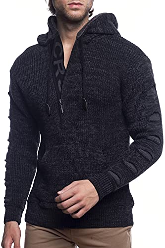 Karl´s People Herren Strick-Pullover mit Kapuze gefüttert| Männer Winter-Pullover mit Kängurutasche |stylischer Herren Strick-Pulli | angenehmer Herren Kapuzenpullover K-116 Black-Anthra L von Karl´s People