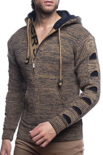 Karl´s People Herren Strick-Pullover mit Kapuze gefüttert| Männer Winter-Pullover mit Kängurutasche |stylischer Herren Strick-Pulli | angenehmer Herren Kapuzenpullover K-116 Camel M von Karl´s People