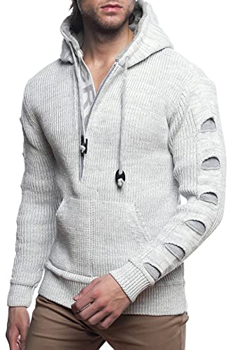 Karl´s People Herren Strick-Pullover mit Kapuze gefüttert| Männer Winter-Pullover mit Kängurutasche |stylischer Herren Strick-Pulli | angenehmer Herren Kapuzenpullover K-116 Ecru L von Karl´s People