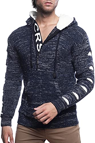 Karl´s People Herren Strick-Pullover mit Kapuze gefüttert| Männer Winter-Pullover mit Kängurutasche |stylischer Herren Strick-Pulli | angenehmer Herren Kapuzenpullover K-116 Navy L von Karl´s People