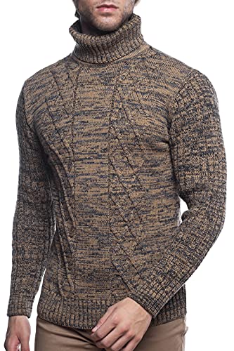 Karl´s People Herren Strick-Pullover mit Rollkragen • Männer Winter Rollkragen-Pullover • Warmer Herren Rolli stylischer Herren Strick-Pulli • Angenehmer Männer Pulli Grobstrick 7489 Camel L von Karl´s People