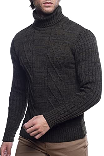 Karl´s People Herren Strick-Pullover mit Rollkragen • Männer Winter Rollkragen-Pullover • Warmer Herren Rolli stylischer Herren Strick-Pulli • Angenehmer Männer Pulli Grobstrick 7489 Khaki 3XL von Karl´s People