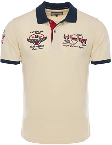 Karl´s People Kurzarm Poloshirt für Herren 100% Baumwolle by Carisma • Herren Polo Shirt mit Stickerei • Angenehmes Regular Fit Shirt für Büro und Freizeit K-103 Beige 4XL von Karl´s People