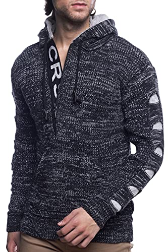 Karl´s People Herren Strick-Pullover mit Kapuze gefüttert| Männer Winter-Pullover mit Kängurutasche |stylischer Herren Strick-Pulli | angenehmer Herren Kapuzenpullover K-116 Black L von Karl´s People