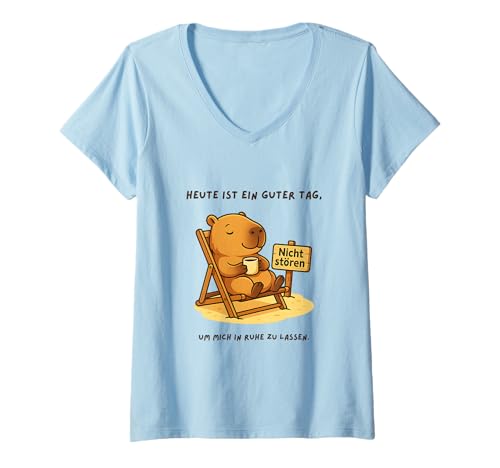 Damen Heute ist EIN guter Tag - Capybara Damen Herren Sprüche T-Shirt mit V-Ausschnitt von Karlchen Capybara