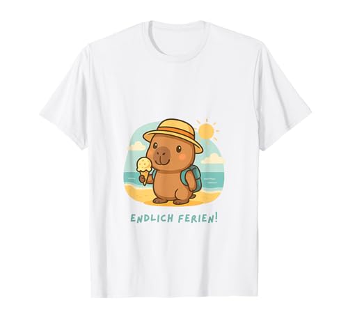 Endlich Ferien! Lustiges Geschenk Schulferien Urlaub Kinder T-Shirt Endlich Ferien! Lustiges Geschenk Schulferien Urlaub Kinder T-Shirt von Karlchen Capybara