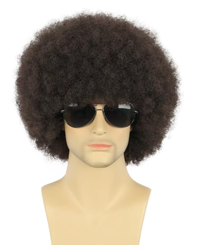 Karlery Erwachsene Männer Frauen Afro 70er 80er Lockige Dunkelbraun Perücke Rocker Party Kalifornien Halloween Kostüm Perücke von karlery
