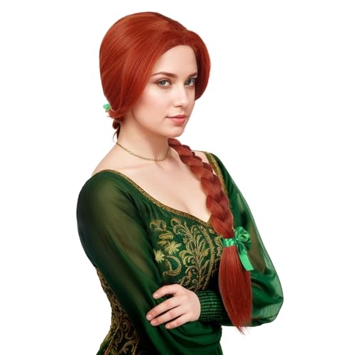 karlery Frauen Mädchen Rot Ingwer Geflochtene Lange Perücke Erwachsene Hitzebeständig Flauschige Kunstfaser Einstellbare Größe für Halloween Kostüm Cosplay Party von karlery