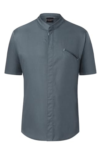 Karlowsky Herren Kochjacke MODERN-Touch Kurzarm Stehkragen Druckknöpfe Polyester/Baumwollmix waschecht pflegeleicht Anthrazit - Größe 46 von Karlowsky