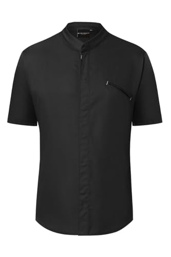 Karlowsky Herren Kochjacke MODERN-Touch Kurzarm Stehkragen Druckknöpfe Polyester/Baumwollmix waschecht pflegeleicht Schwarz - Größe 50 von Karlowsky