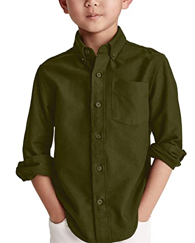 Jungen Langarm Hemden Baumwoll Casual Hemd Kinder Einfarbig Shirt Oberteil mit Brusttasche, Olive Grün, 4-6 Jahre von Karlywindow