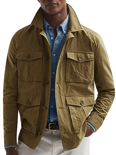 Karlywindow Herren Jacke Freizeit Sportjacke Herbst/Winter Jacken Multi Pocket Oberbekleidung Kurze Jacke, Beige, L von Karlywindow