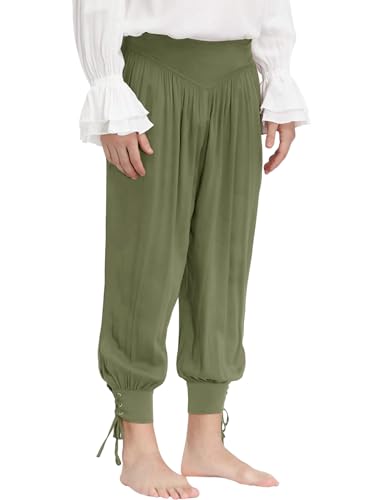 Karlywindow Herren Leinenhose Schnürhose Freizeithose Yoga Strandhose Halloween Cosplay Hose, Olive Grün, M von Karlywindow