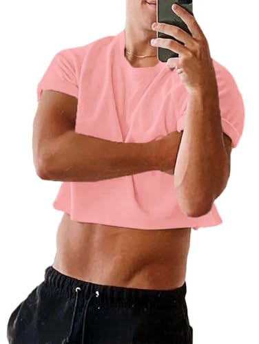 Karlywindow Herren-Tanktop, kurze Ärmel, bedruckt, Baumwolle, bauchfreies T-Shirt, Pink, Mittel Karlywindow Herren-Tanktop, kurze Ärmel, bedruckt, Baumwolle, bauchfreies T-Shirt, Pink, Mittel von Karlywindow