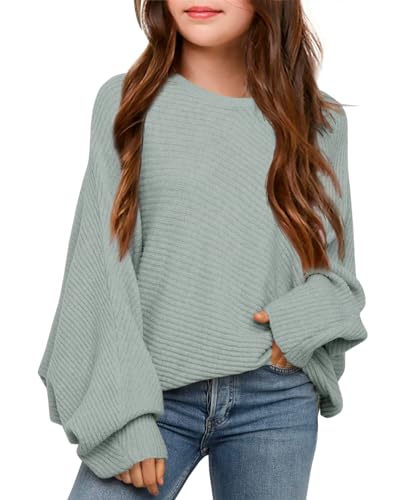 Karlywindow Mädchen Rundhalsausschnitt Leichter Strickpullover Kinder Einfarbig Langarm Pullover, Grau, 10-12 Jahre von Karlywindow