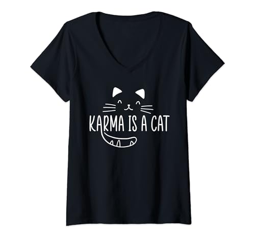 Damen Karma Is A Cat Musikliebhaber Fan Katzenliebhaber Katzenbesitzer Geschenk T-Shirt mit V-Ausschnitt Damen Karma Is A Cat Musikliebhaber Fan Katzenliebhaber Katzenbesitzer Geschenk T-Shirt mit V-Ausschnitt von Karma Is A Cat Music Lover Fan Cat Lover Gift