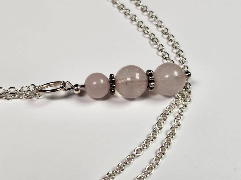 Rosenquarz Edelstein Halskette An Einer Sterling Silber Kette, Kristall Trio Halskette, Heilung, Rosa von KarmaAndCoral