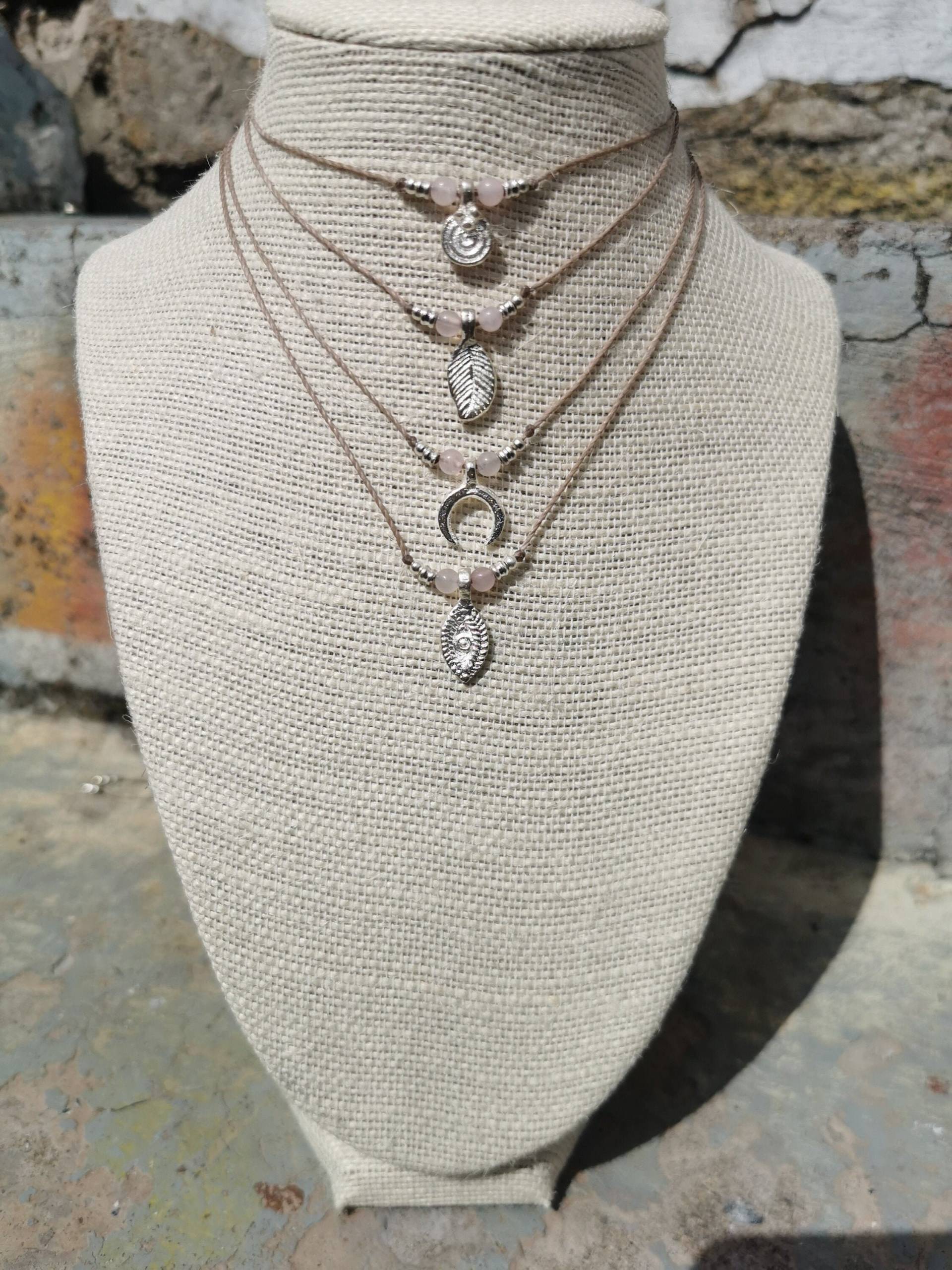 Schlichte Ketten in Silber/Makramee Rosenquarz Labradorit Aquamarin Amethyst Boho Geschenkidee von KarmaKnotdesigns