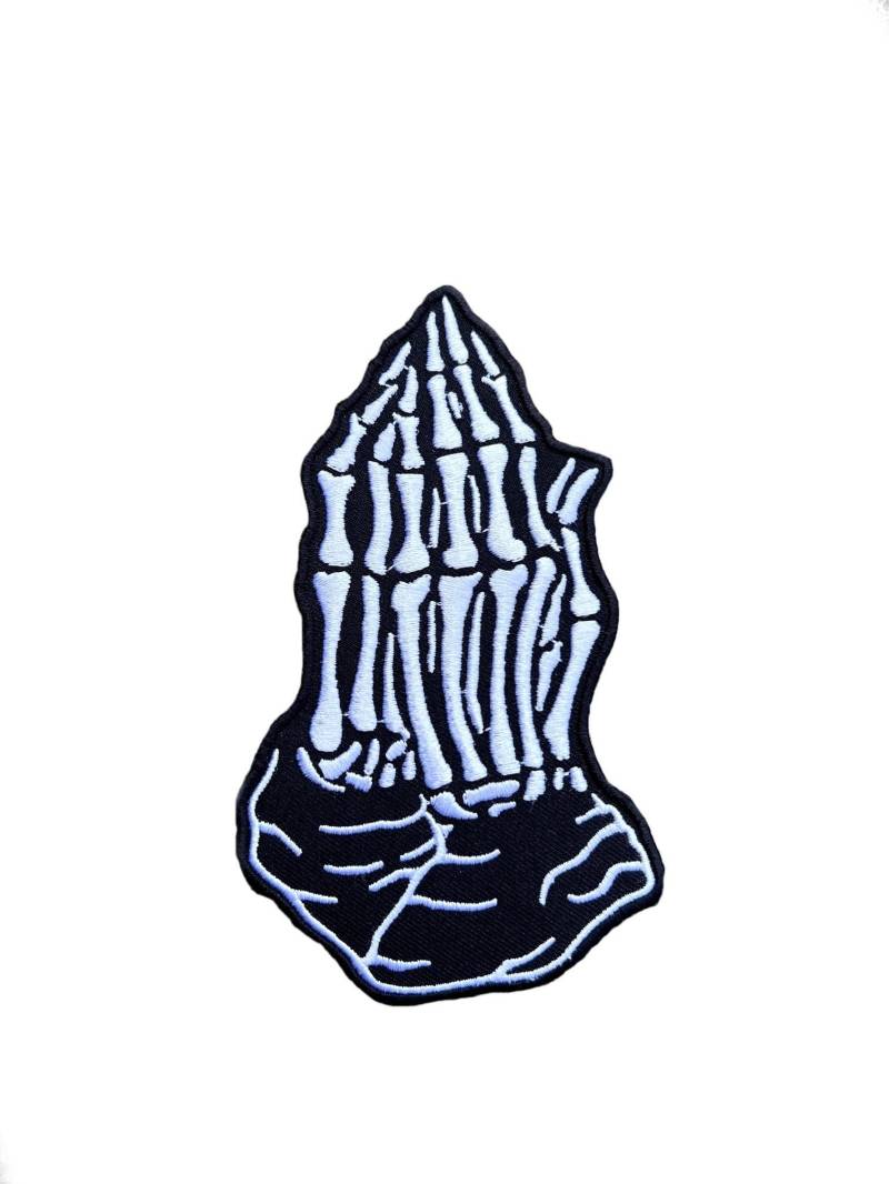 Skelett Betender Hände Aufnäher | 5 Zoll Großes Gesticktes Aufnähen/Gott Segne Gebet Religiöse Bikerjacke Weste Geschenkaufnäher von KarmaPatch