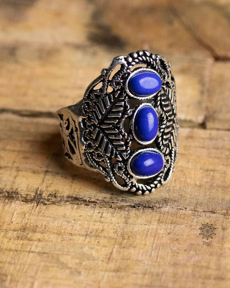 Multi Stone Ring Mit Lapis Lazuli - Messing Silber von KarmaSyndikat